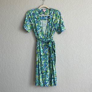 Floral Wrap Dress in Blue and Green